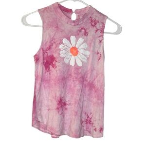 Girls Pink Tie-Dye Sleeveless Top with Daisy Flip Sequin Design